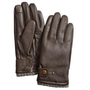 Club Room Men's Touch Screen Leather Gloves with Cashmere Lining Brown L NWT